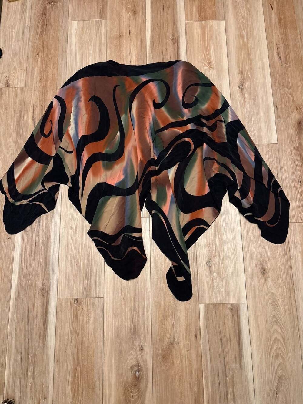 Louise Blumlara Silk Shawl Wrap Black Orange Abstract Monarch Butterfly Art Deco